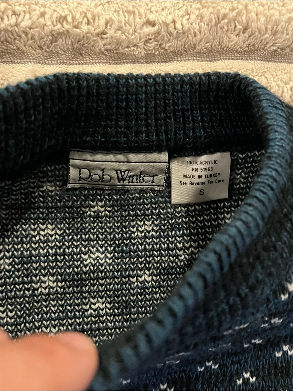 Men's Navy and White Nordic Crewneck Sweater